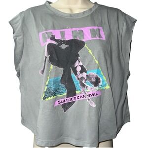 P!nk Summer Carnival Graphic Muscle Tee Gray Unisex XL Cropped Concert Tour 2024